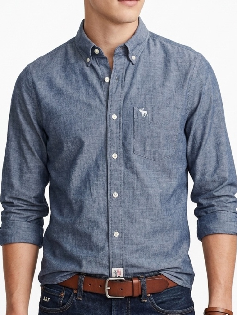 abercrombie kids blue cotton  button-down shirt moose classic Boys Sz 11 12 Nice